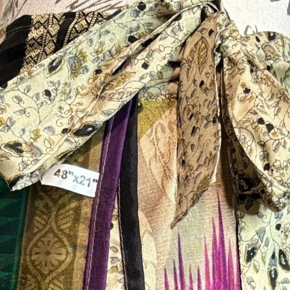 Reversible Silk Wrap Skirt Boho Floral Paisley Multicolor OS 21
